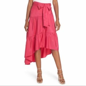 Eliza J Hot PinkTie Waist Hi-Lo Asymmetrical Skirt